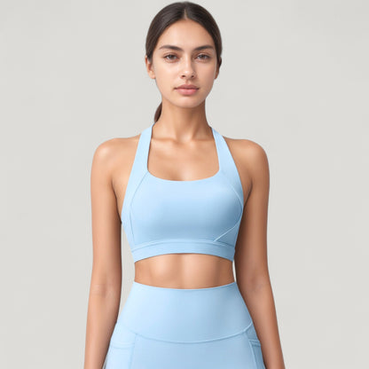 Anna-Kaci Active Women's Scoop Neck Seamless Athletic Crop Top with Wide Shoulder Straps