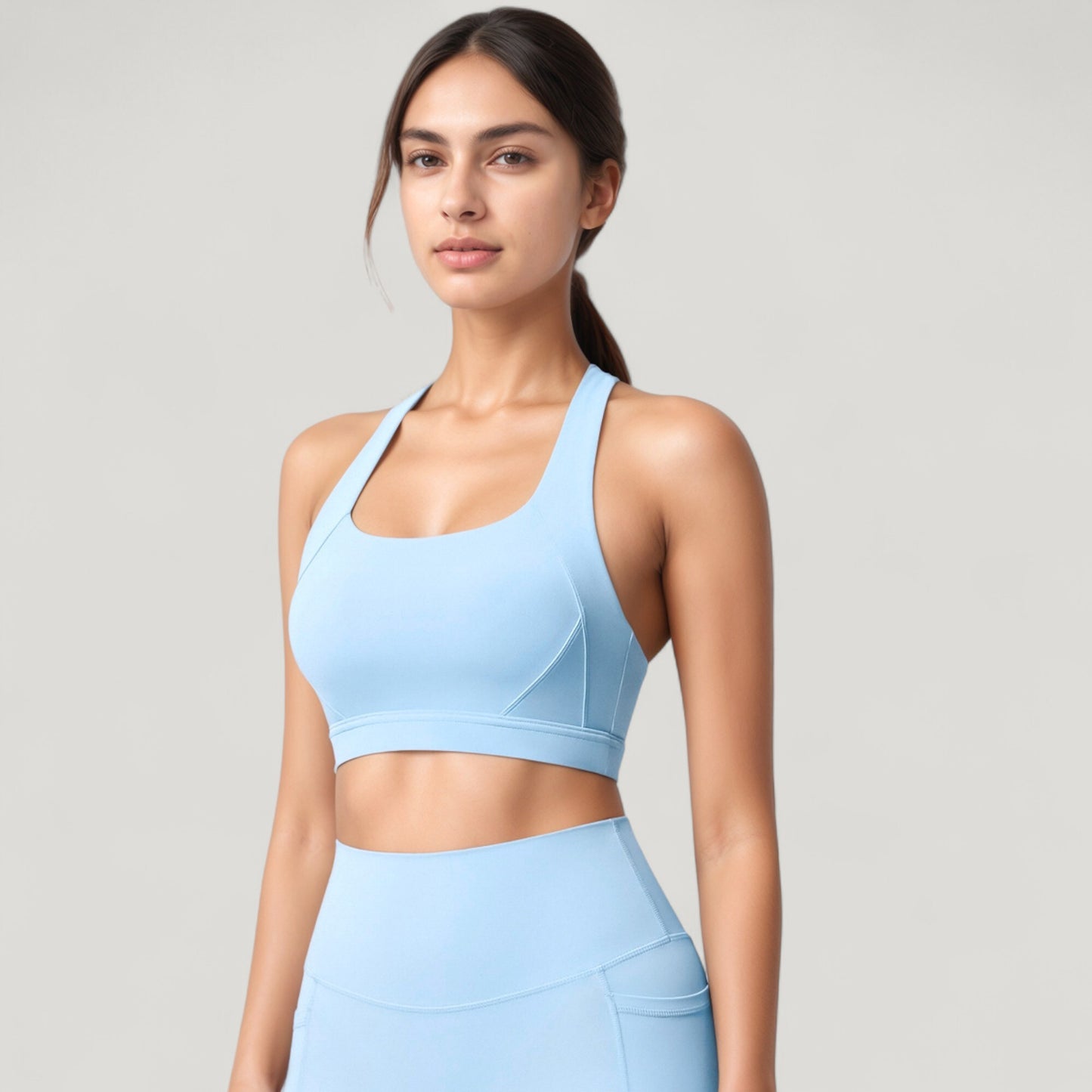 Anna-Kaci Active Women's Scoop Neck Seamless Athletic Crop Top with Wide Shoulder Straps