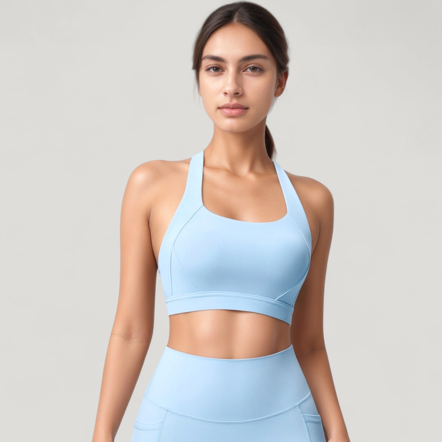 Anna-Kaci Active Women's Scoop Neck Seamless Athletic Crop Top with Wide Shoulder Straps