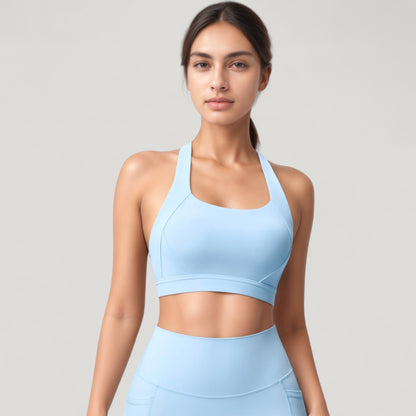 Anna-Kaci Active Women's Scoop Neck Seamless Athletic Crop Top with Wide Shoulder Straps