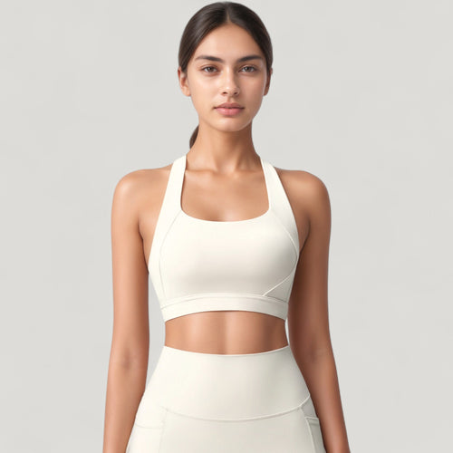 Anna-Kaci Active Women's Scoop Neck Seamless Athletic Crop Top with Wide Shoulder Straps