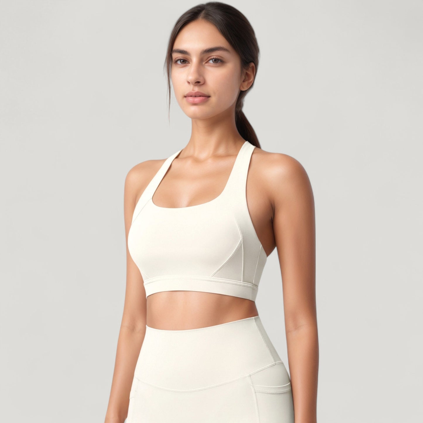 Anna-Kaci Active Women's Scoop Neck Seamless Athletic Crop Top with Wide Shoulder Straps