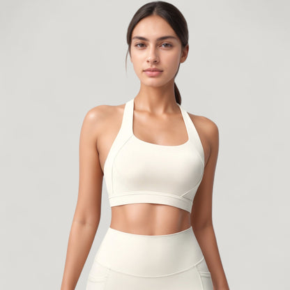Anna-Kaci Active Women's Scoop Neck Seamless Athletic Crop Top with Wide Shoulder Straps