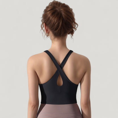 Anna-Kaci Active Women's Athletic Crop Tank Top with Cross Back Straps and Scoop Neckline