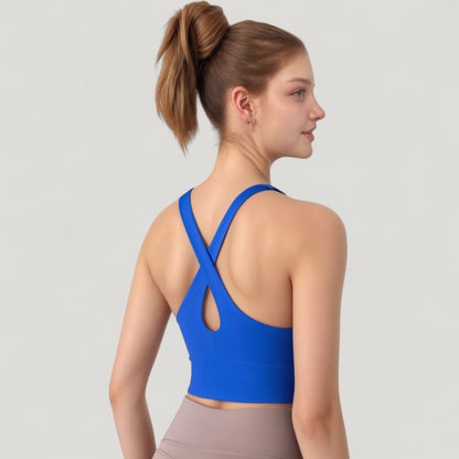 Anna-Kaci Active Women's Athletic Crop Tank Top with Cross Back Straps and Scoop Neckline