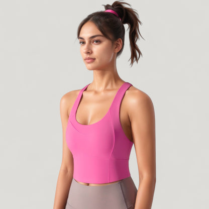 Anna-Kaci Active Women's Athletic Crop Tank Top with Cross Back Straps and Scoop Neckline
