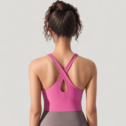 Anna-Kaci Active Women's Athletic Crop Tank Top with Cross Back Straps and Scoop Neckline
