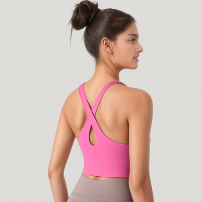 Anna-Kaci Active Women's Athletic Crop Tank Top with Cross Back Straps and Scoop Neckline
