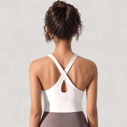 Anna-Kaci Active Women's Athletic Crop Tank Top with Cross Back Straps and Scoop Neckline