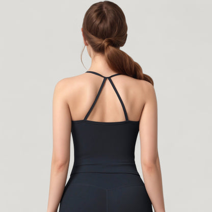 Anna-Kaci Active Women's Strappy Back Slim Fit Athletic Tank Top with Built-In Shelf Bra