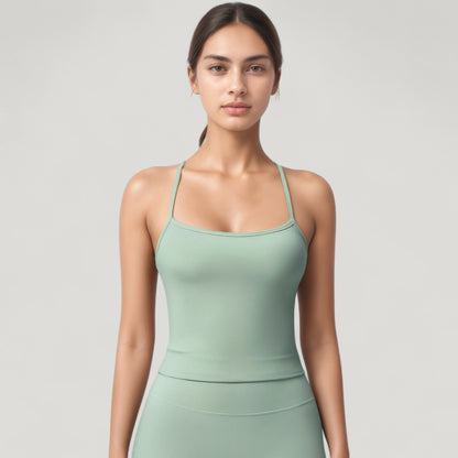Anna-Kaci Active Women's Strappy Back Slim Fit Athletic Tank Top with Built-In Shelf Bra