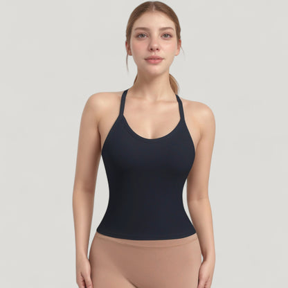 Anna-Kaci Active Women's Strappy Crisscross Back Athletic Tank Top with Built-In Shelf Bra