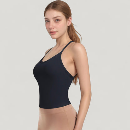 Anna-Kaci Active Women's Strappy Crisscross Back Athletic Tank Top with Built-In Shelf Bra