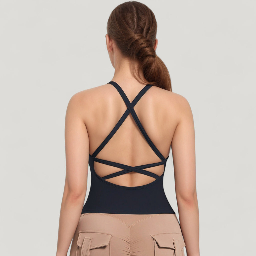 Anna-Kaci Active Women's Strappy Crisscross Back Athletic Tank Top with Built-In Shelf Bra