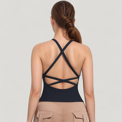 Anna-Kaci Active Women's Strappy Crisscross Back Athletic Tank Top with Built-In Shelf Bra