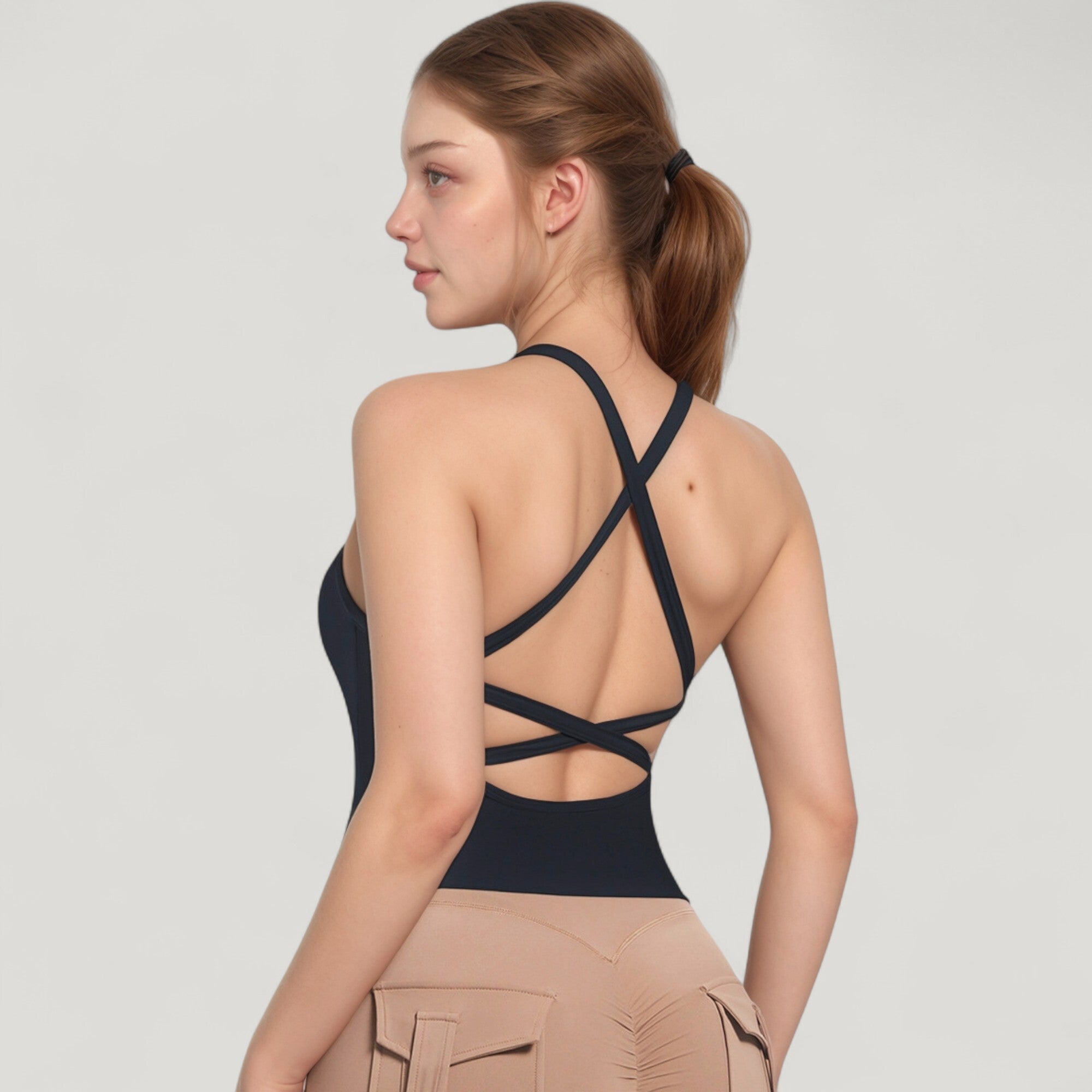 Anna-Kaci Active Women's Strappy Crisscross Back Athletic Tank Top with Built-In Shelf Bra