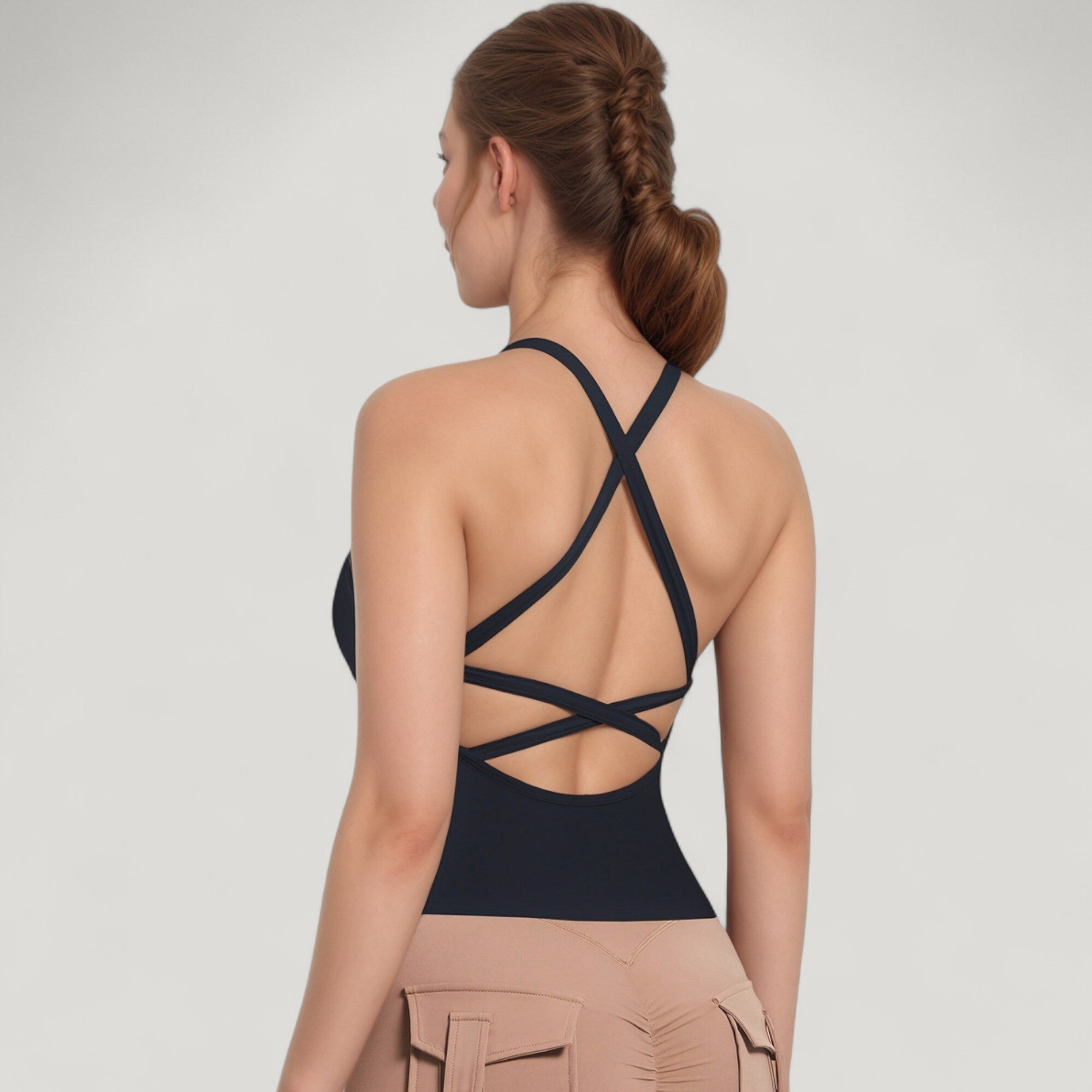 Anna-Kaci Active Women's Strappy Crisscross Back Athletic Tank Top with Built-In Shelf Bra