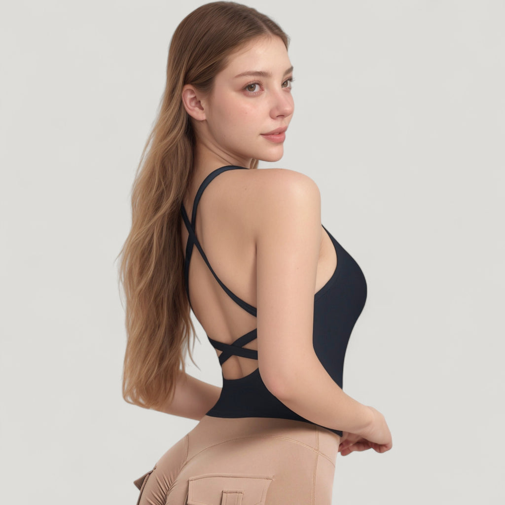 Anna-Kaci Active Women's Strappy Crisscross Back Athletic Tank Top with Built-In Shelf Bra