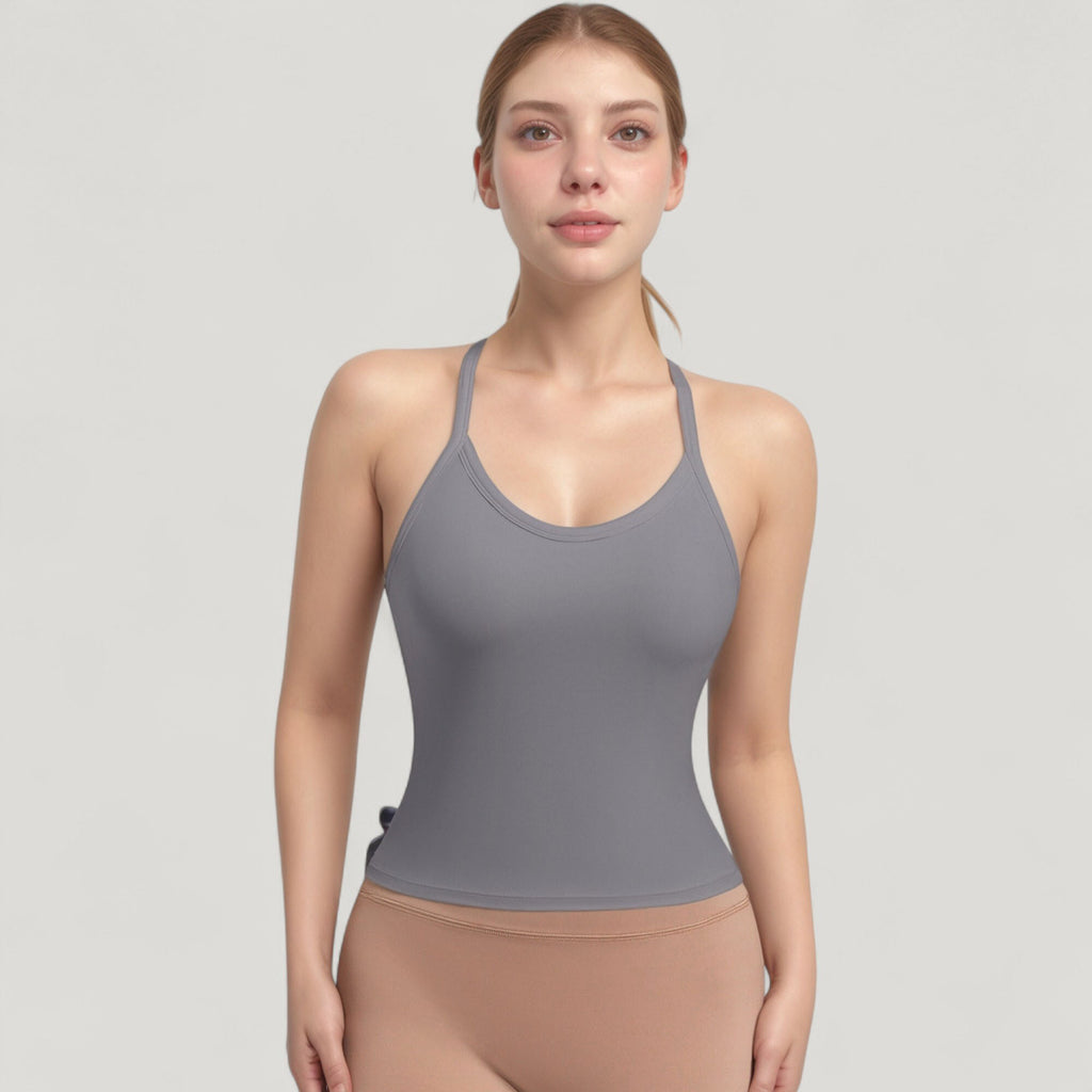 Anna-Kaci Active Women's Strappy Crisscross Back Athletic Tank Top with Built-In Shelf Bra