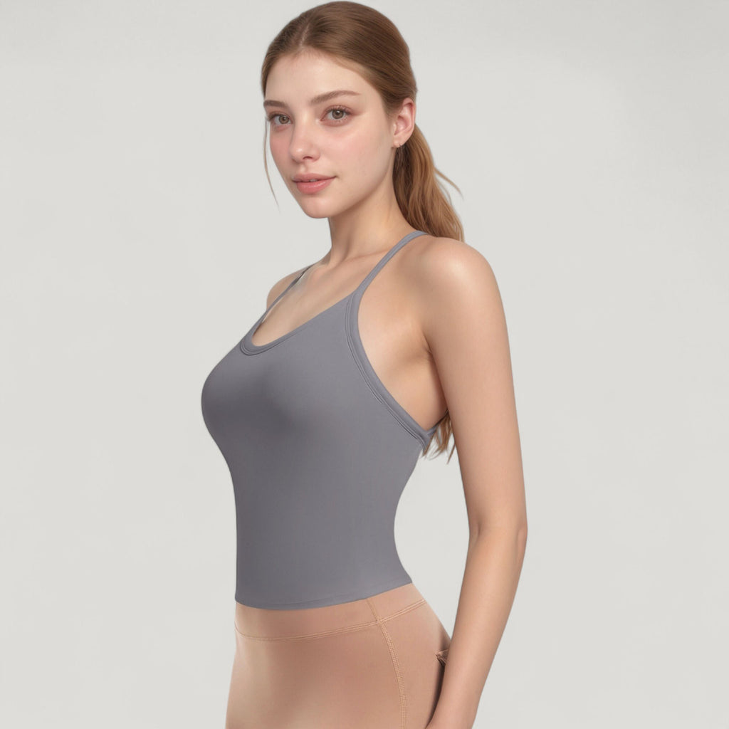 Anna-Kaci Active Women's Strappy Crisscross Back Athletic Tank Top with Built-In Shelf Bra