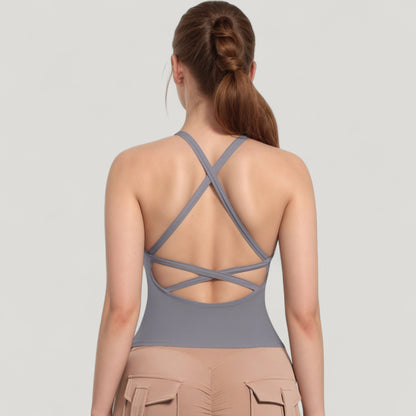 Anna-Kaci Active Women's Strappy Crisscross Back Athletic Tank Top with Built-In Shelf Bra