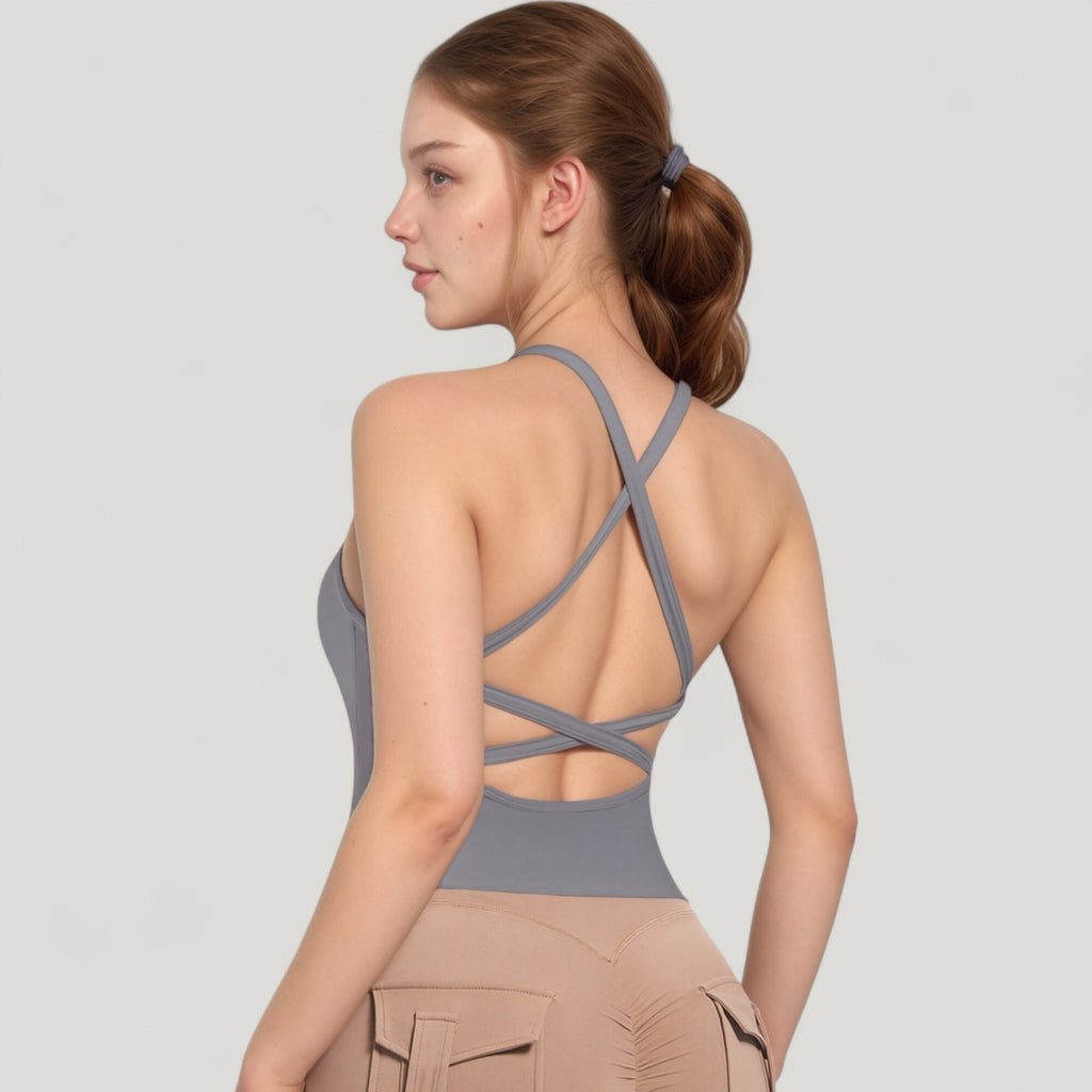 Anna-Kaci Active Women's Strappy Crisscross Back Athletic Tank Top with Built-In Shelf Bra