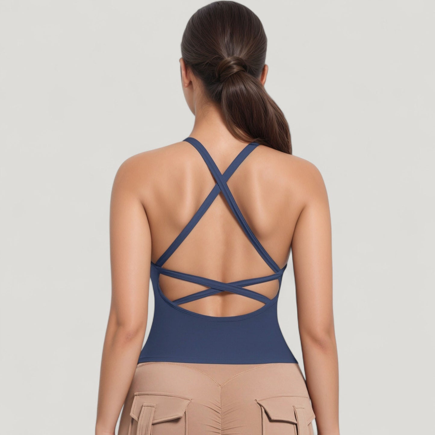 Anna-Kaci Active Women's Strappy Crisscross Back Athletic Tank Top with Built-In Shelf Bra