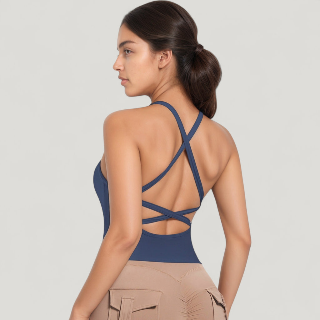 Anna-Kaci Active Women's Strappy Crisscross Back Athletic Tank Top with Built-In Shelf Bra