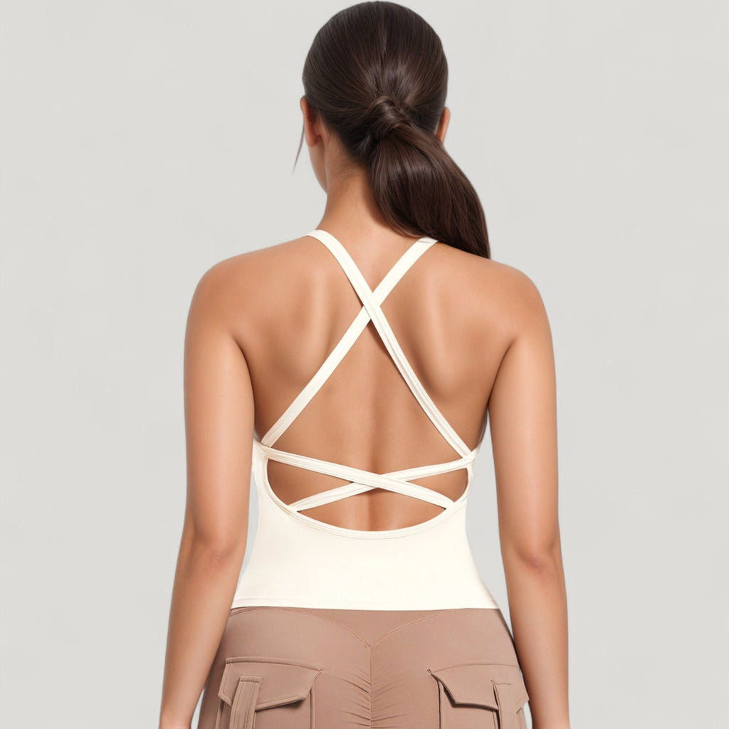 Anna-Kaci Active Women's Strappy Crisscross Back Athletic Tank Top with Built-In Shelf Bra
