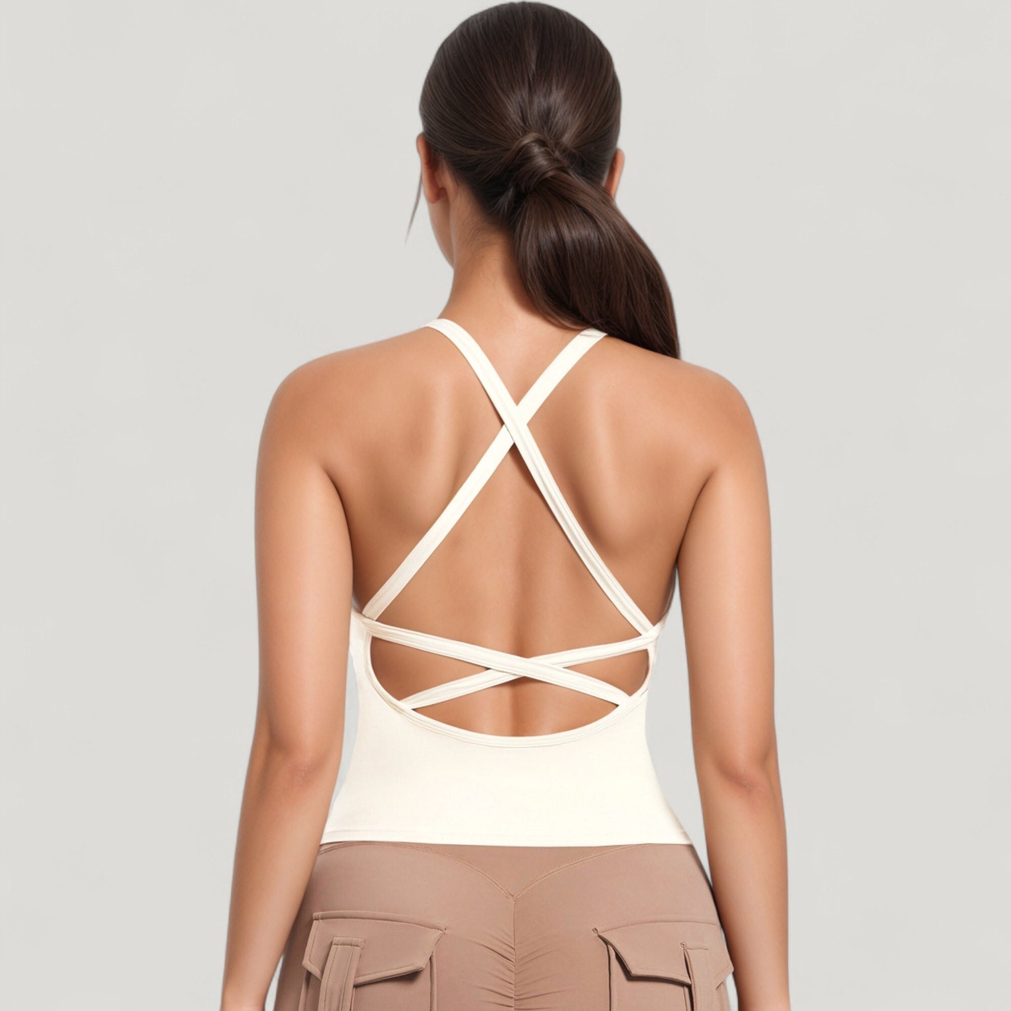 Anna-Kaci Active Women's Strappy Crisscross Back Athletic Tank Top with Built-In Shelf Bra