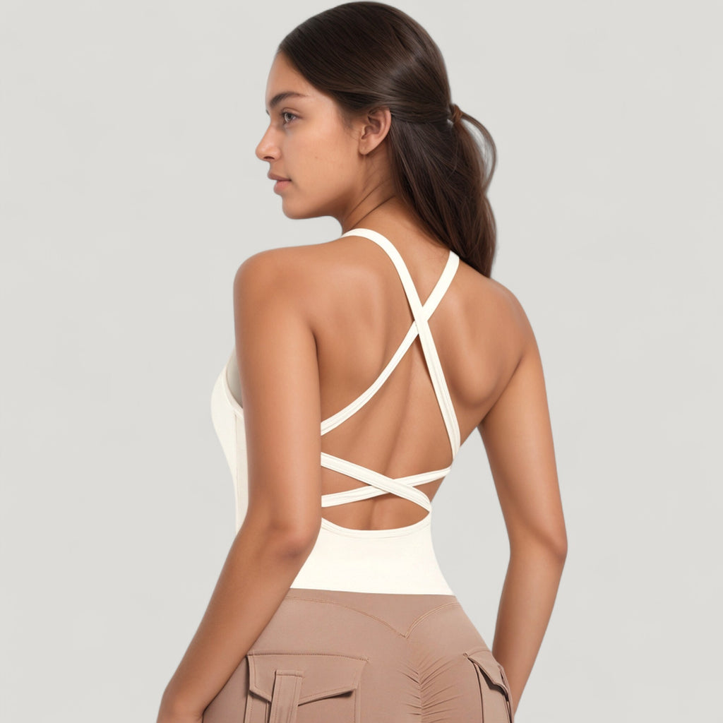 Anna-Kaci Active Women's Strappy Crisscross Back Athletic Tank Top with Built-In Shelf Bra