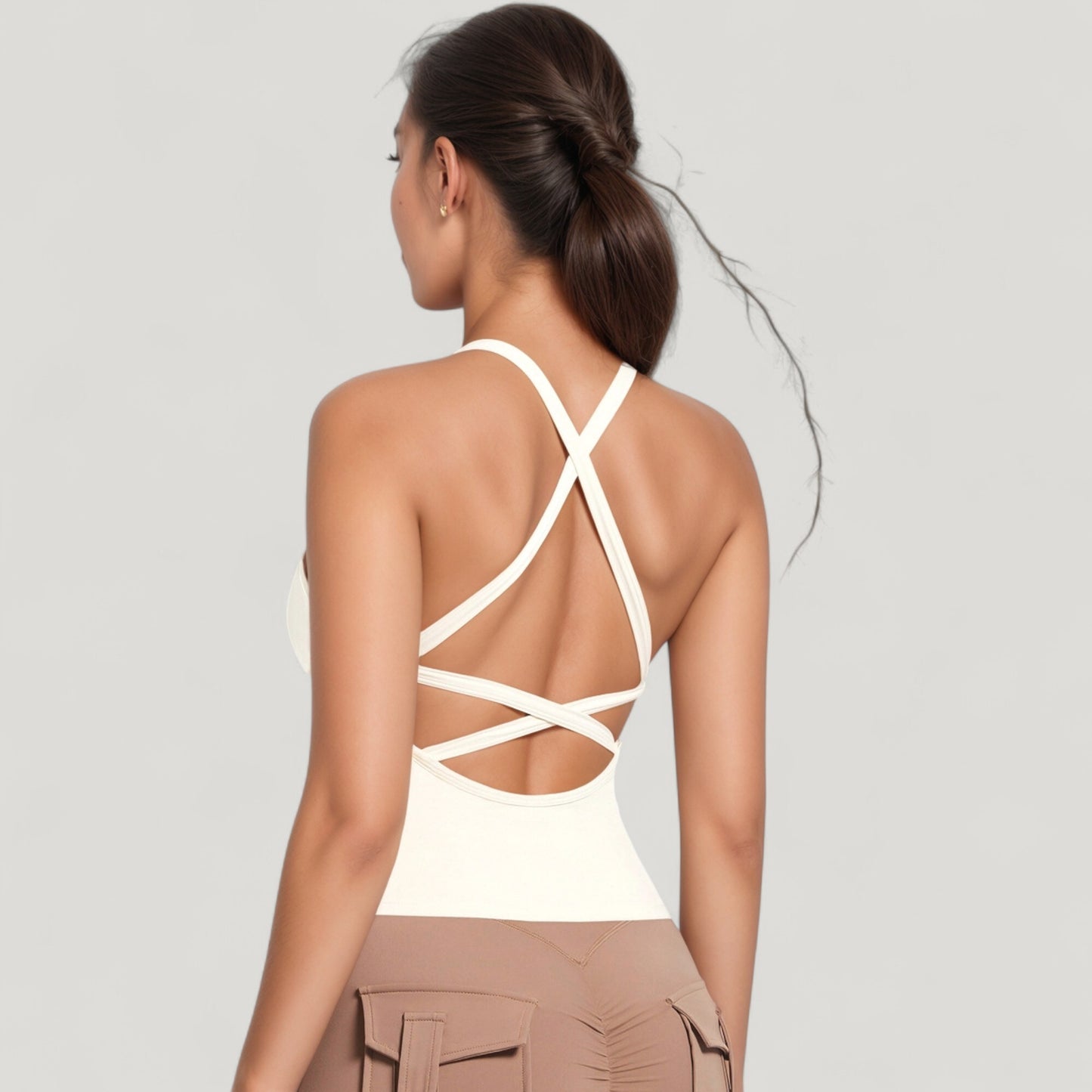 Anna-Kaci Active Women's Strappy Crisscross Back Athletic Tank Top with Built-In Shelf Bra