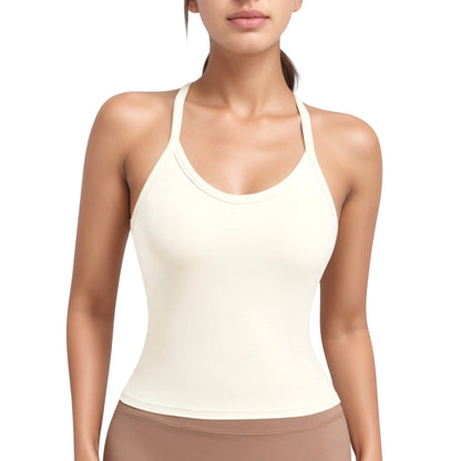 Anna-Kaci Active Women's Strappy Crisscross Back Athletic Tank Top with Built-In Shelf Bra