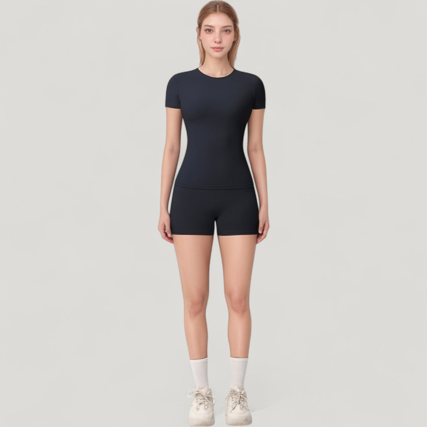 Anna-Kaci Active Women's Fitted Short Sleeve Top and High Waist Shorts 2-Piece Active Set