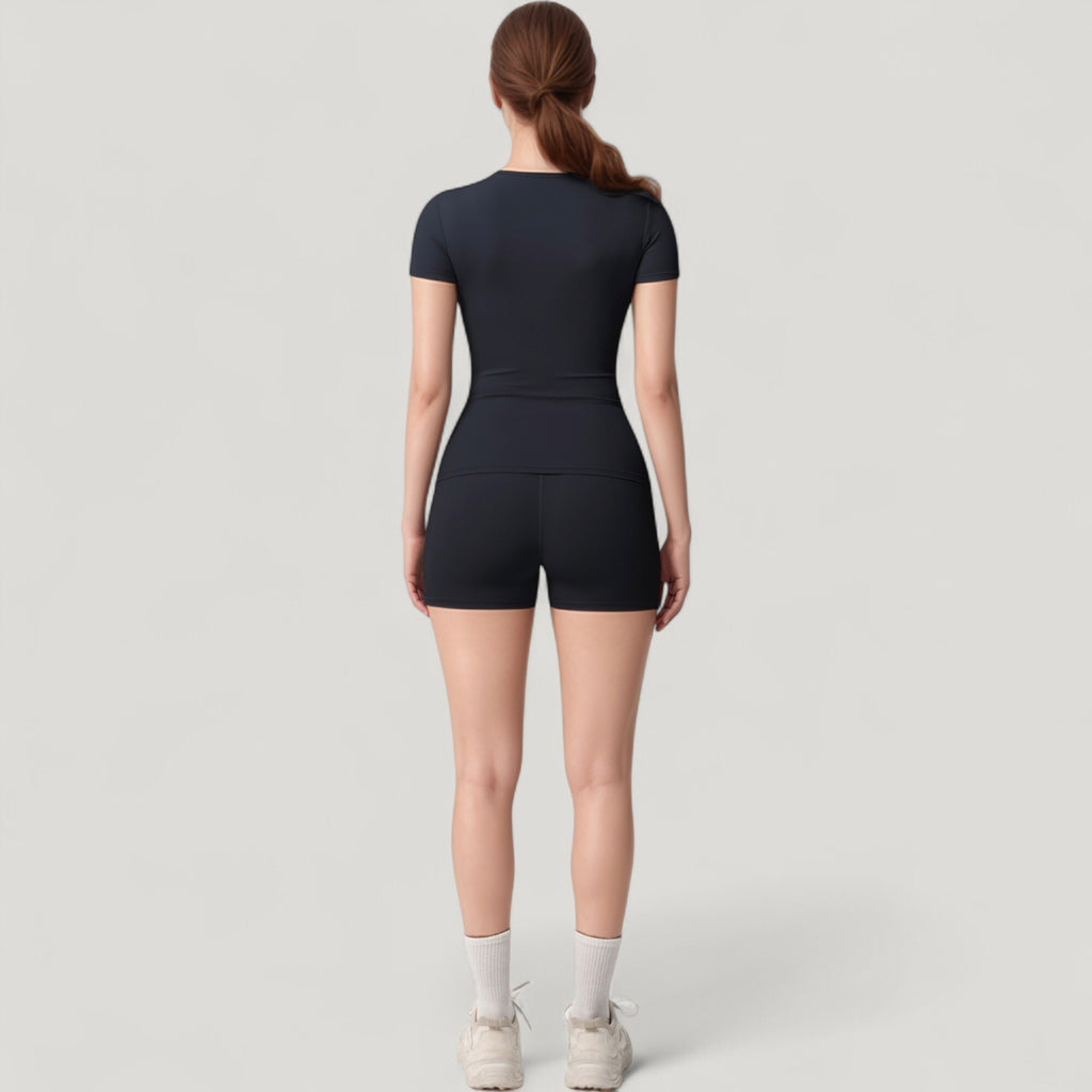 Anna-Kaci Active Women's Fitted Short Sleeve Top and High Waist Shorts 2-Piece Active Set