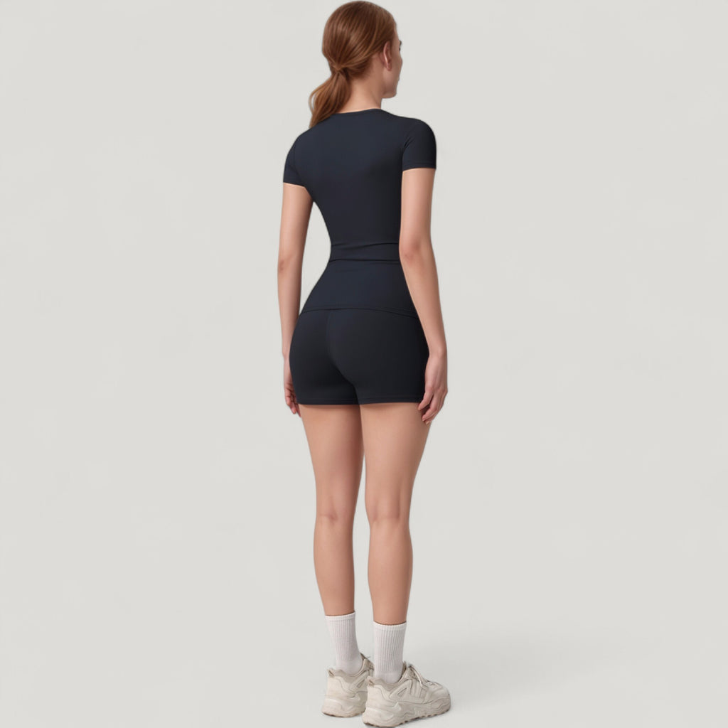 Anna-Kaci Active Women's Fitted Short Sleeve Top and High Waist Shorts 2-Piece Active Set