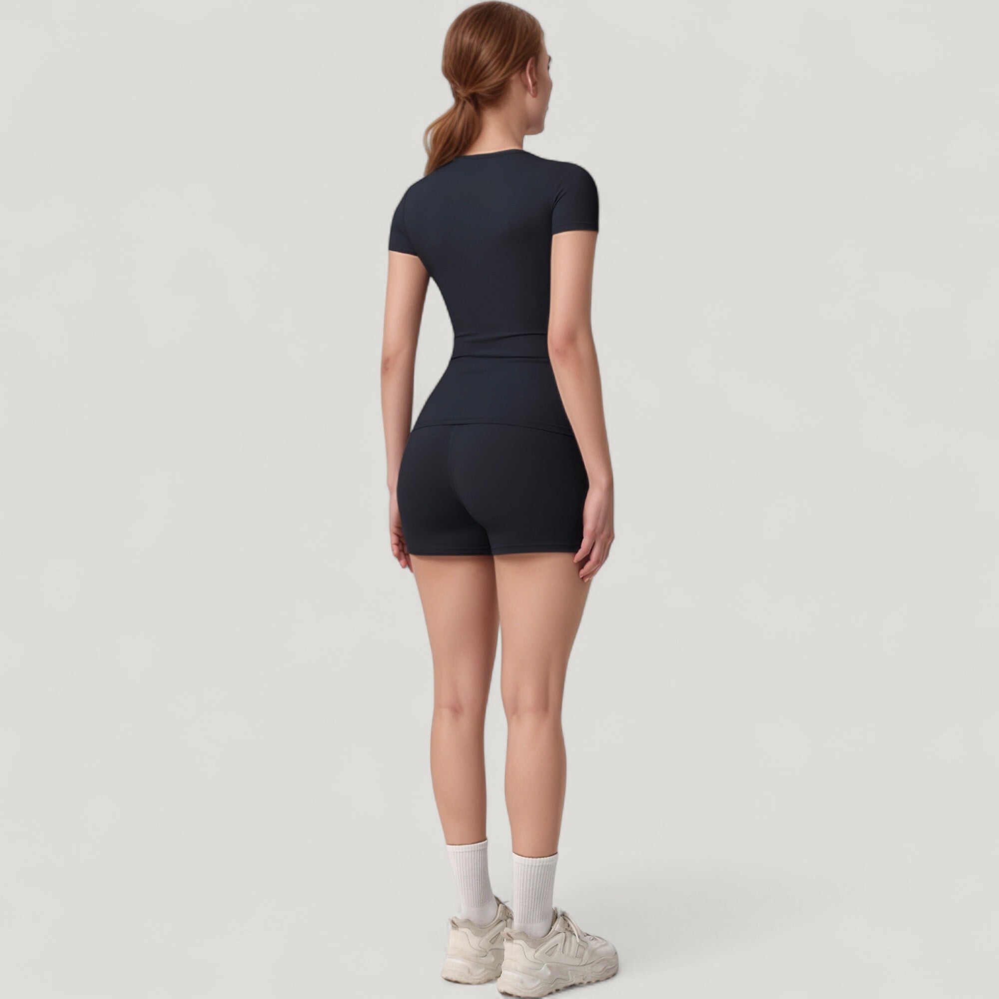 Anna-Kaci Active Women's Fitted Short Sleeve Top and High Waist Shorts 2-Piece Active Set