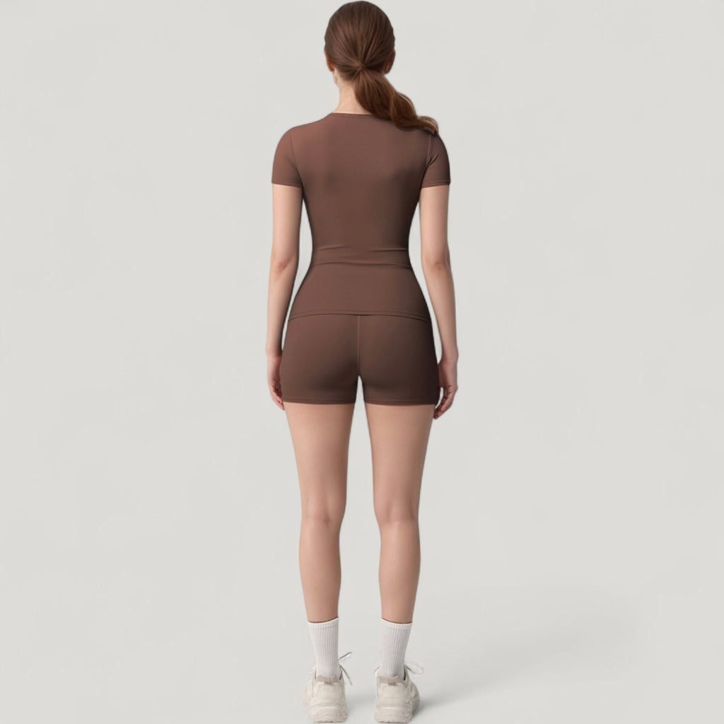 Anna-Kaci Active Women's Fitted Short Sleeve Top and High Waist Shorts 2-Piece Active Set