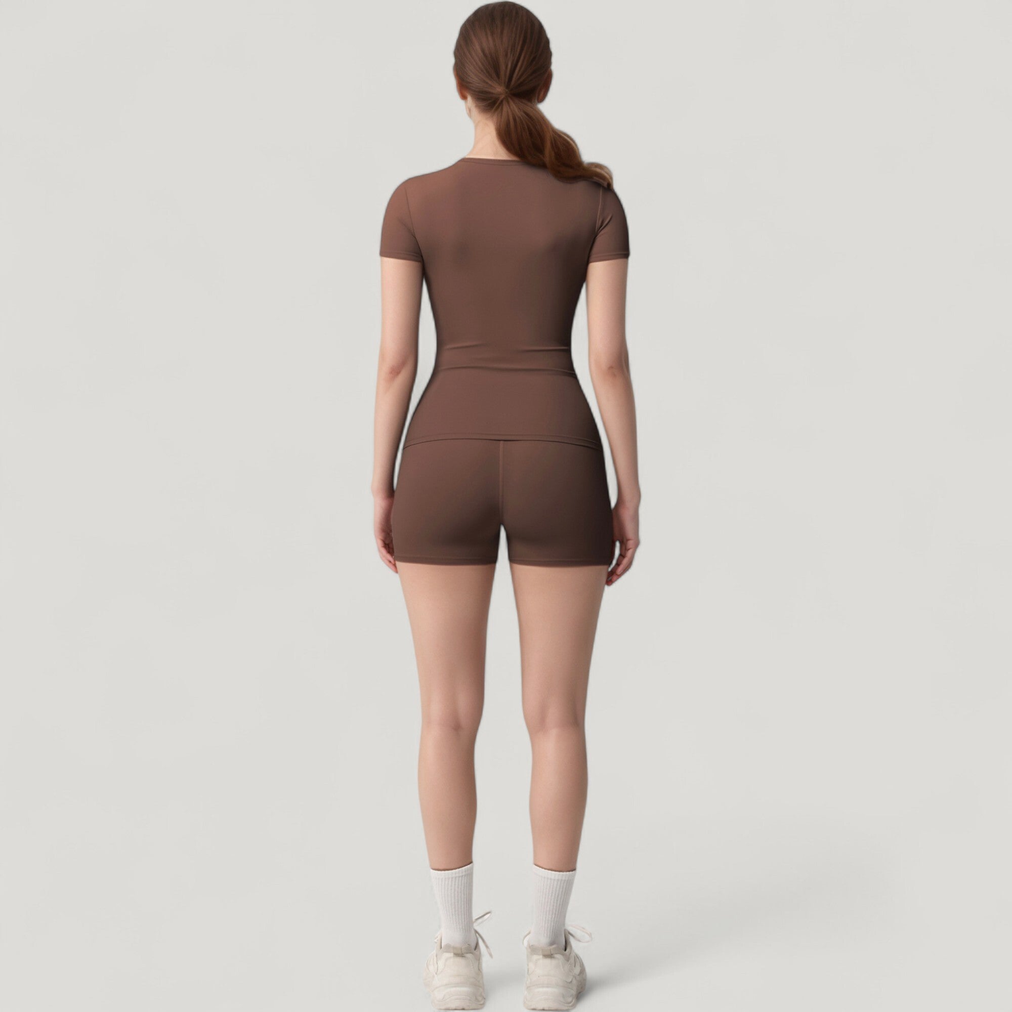 Anna-Kaci Active Women's Fitted Short Sleeve Top and High Waist Shorts 2-Piece Active Set