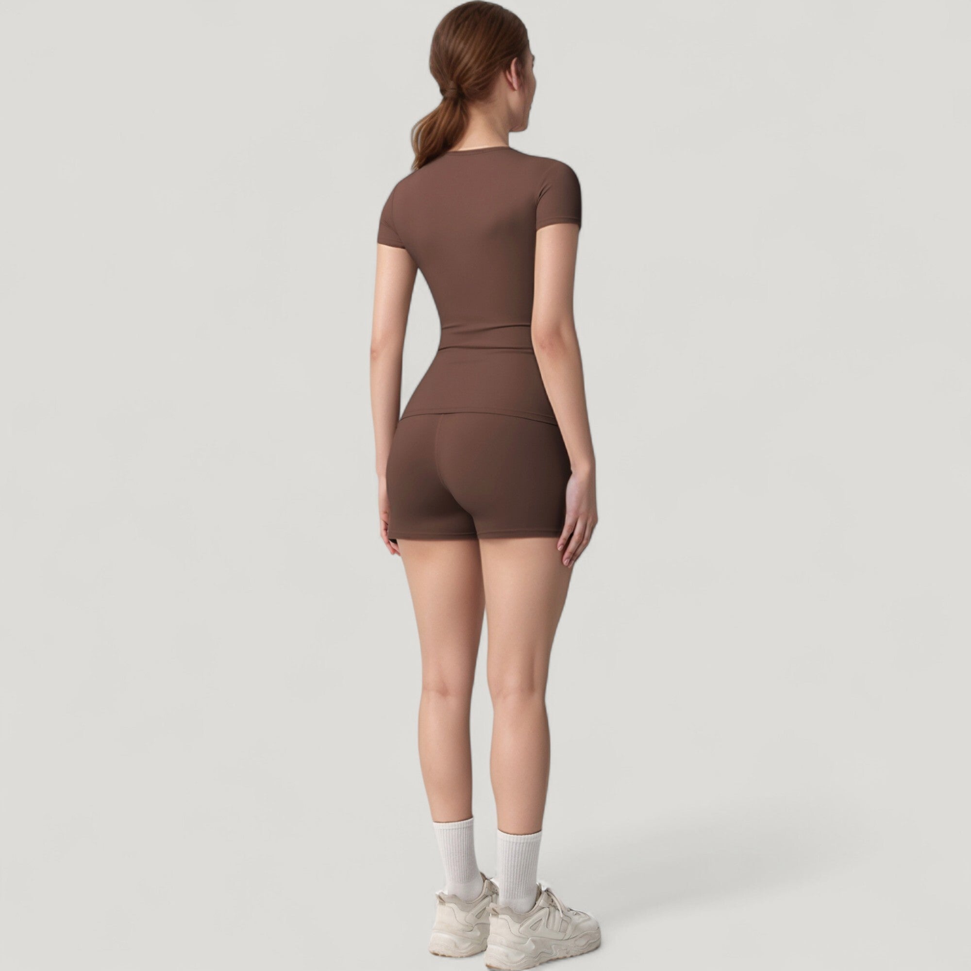 Anna-Kaci Active Women's Fitted Short Sleeve Top and High Waist Shorts 2-Piece Active Set