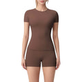 Anna-Kaci Active Women's Fitted Short Sleeve Top and High Waist Shorts 2-Piece Active Set