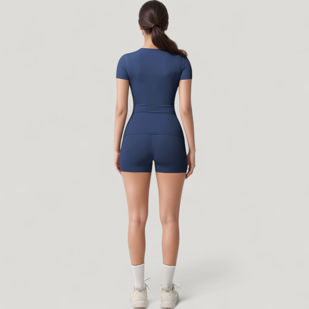 Anna-Kaci Active Women's Fitted Short Sleeve Top and High Waist Shorts 2-Piece Active Set