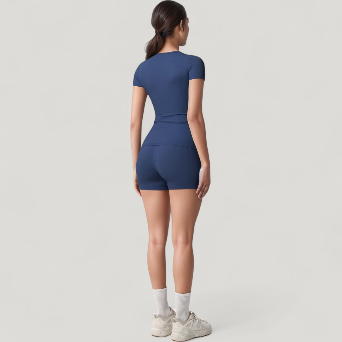 Anna-Kaci Active Women's Fitted Short Sleeve Top and High Waist Shorts 2-Piece Active Set
