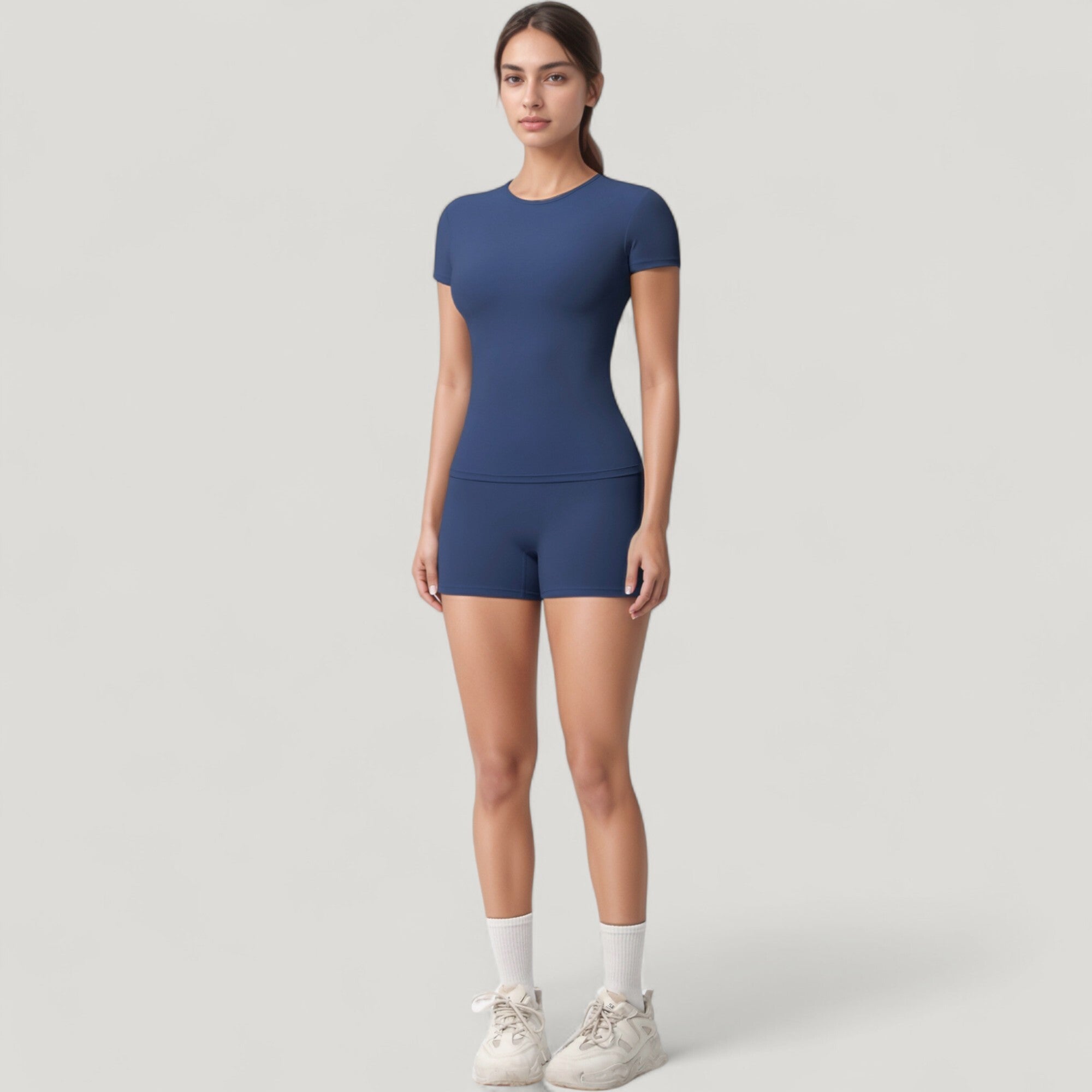 Anna-Kaci Active Women's Fitted Short Sleeve Top and High Waist Shorts 2-Piece Active Set