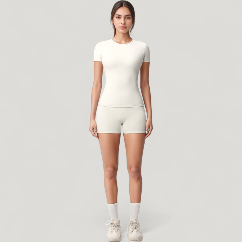 Anna-Kaci Active Women's Fitted Short Sleeve Top and High Waist Shorts 2-Piece Active Set