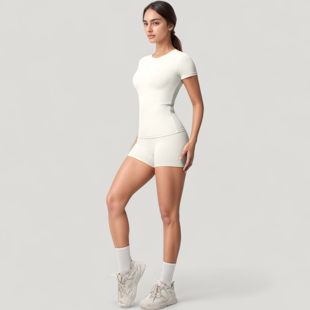 Anna-Kaci Active Women's Fitted Short Sleeve Top and High Waist Shorts 2-Piece Active Set