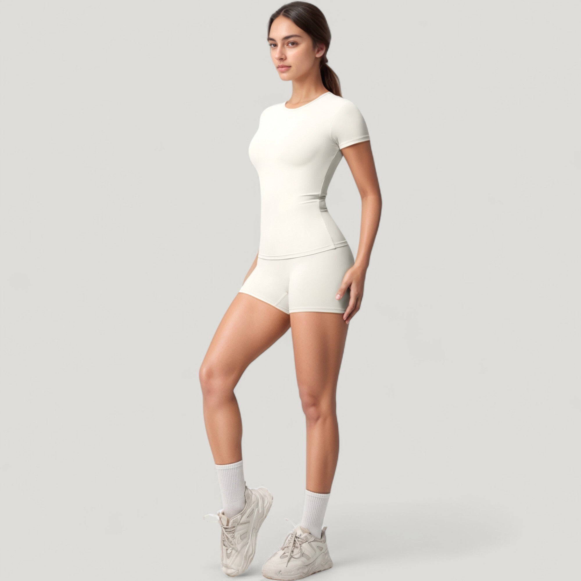 Anna-Kaci Active Women's Fitted Short Sleeve Top and High Waist Shorts 2-Piece Active Set