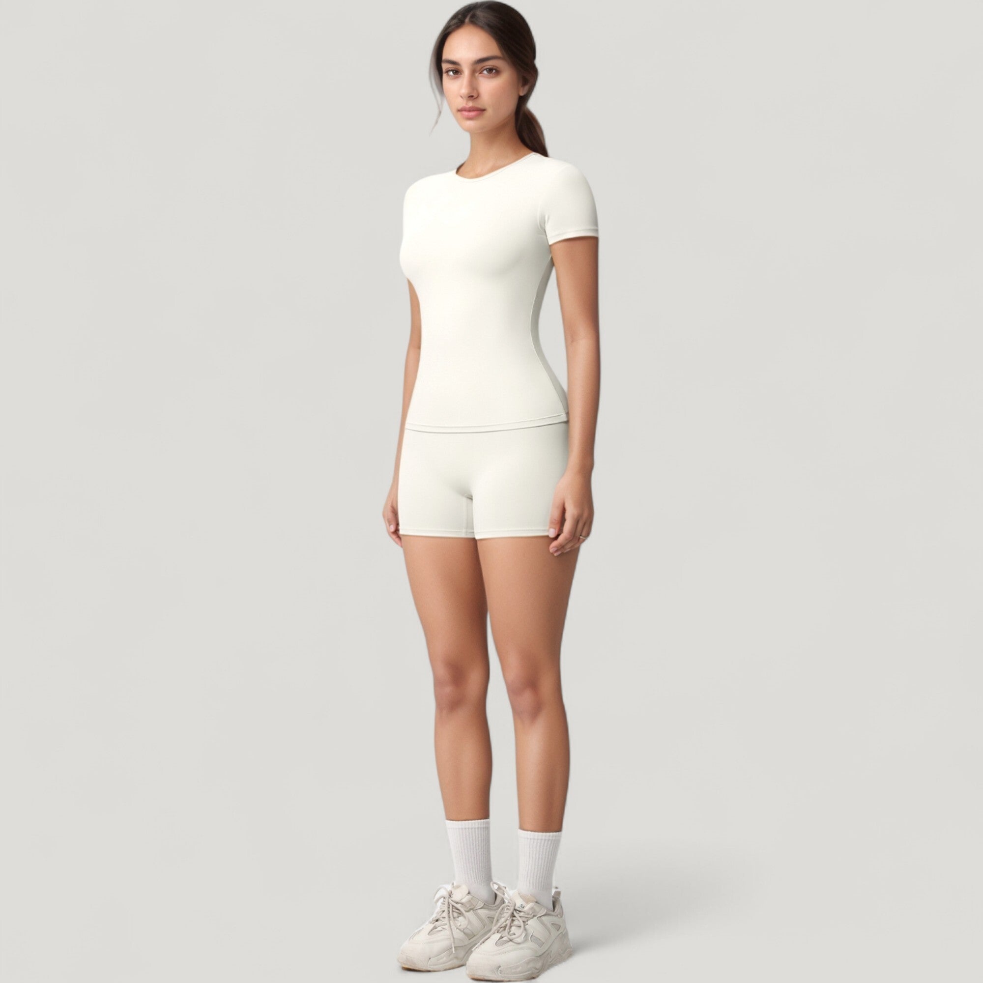 Anna-Kaci Active Women's Fitted Short Sleeve Top and High Waist Shorts 2-Piece Active Set