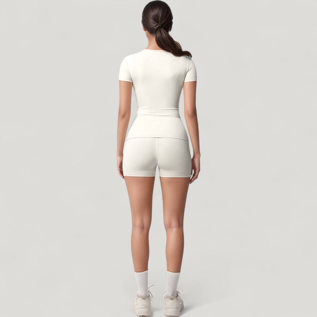 Anna-Kaci Active Women's Fitted Short Sleeve Top and High Waist Shorts 2-Piece Active Set