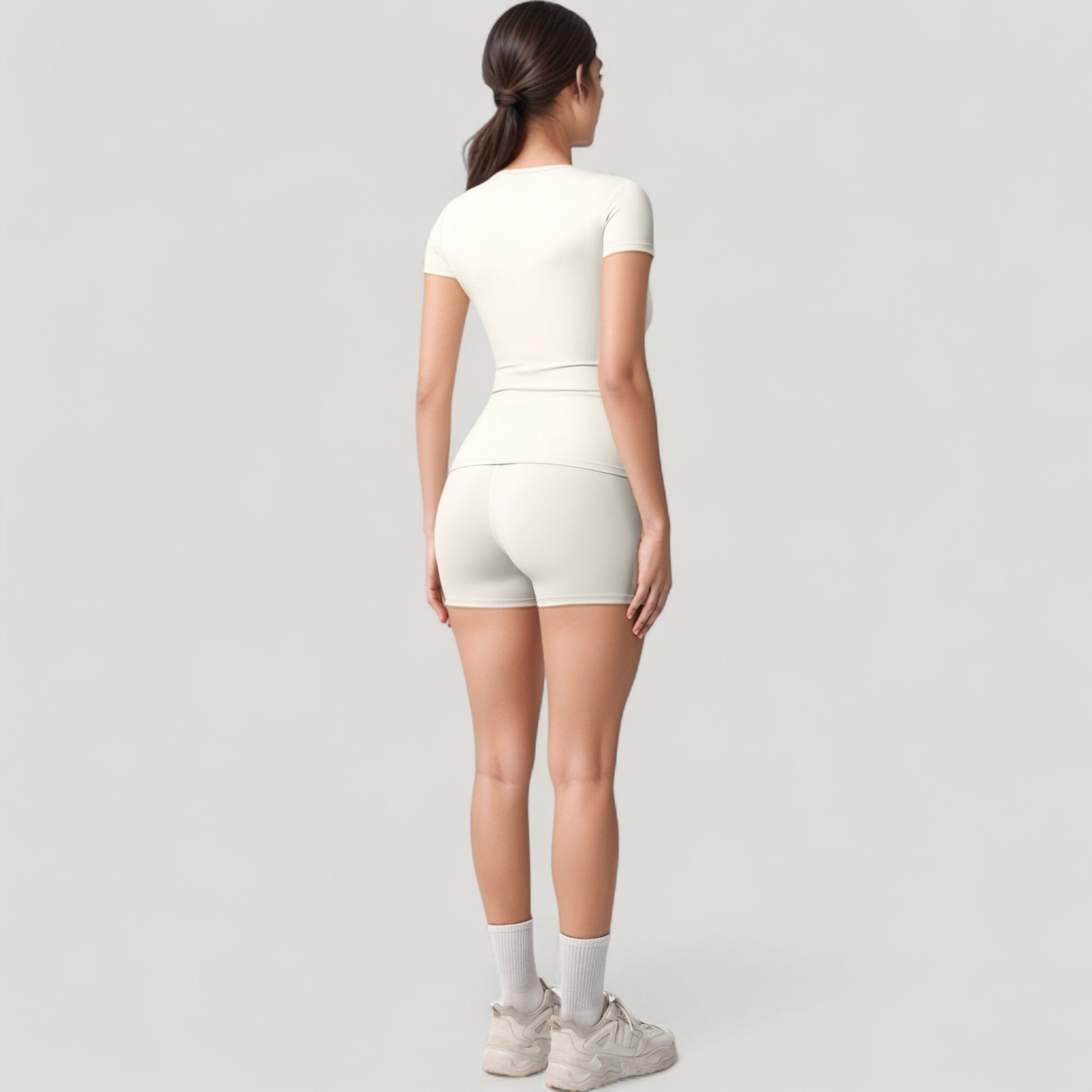 Anna-Kaci Active Women's Fitted Short Sleeve Top and High Waist Shorts 2-Piece Active Set